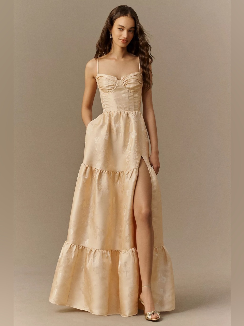 V. Chapman Lucetta Corset Tiered Brocade Maxi Dress Size 6